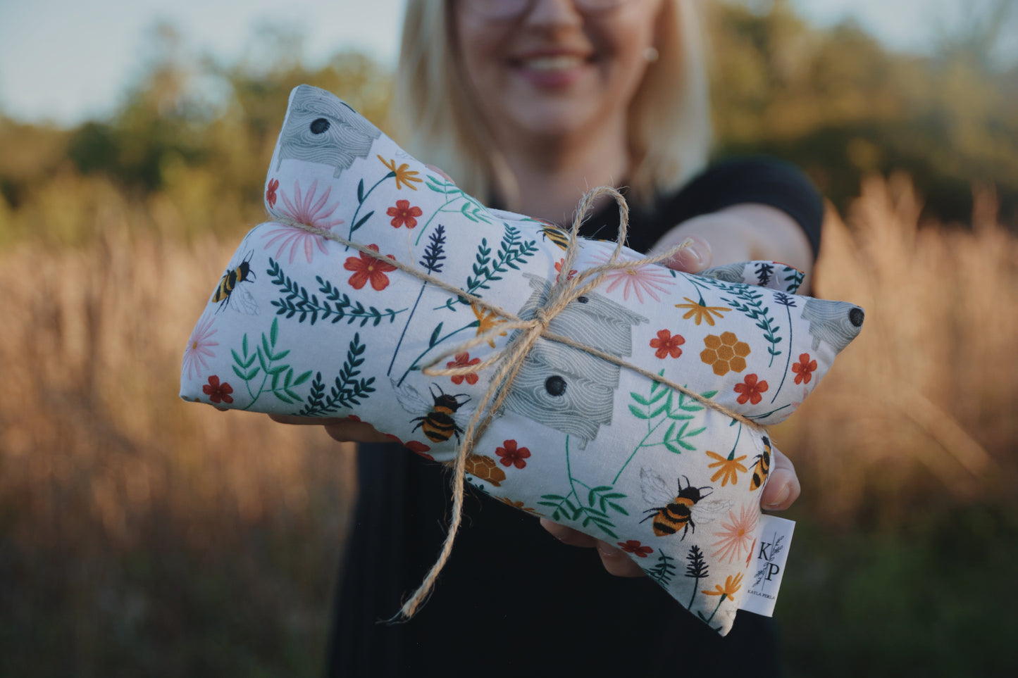 Floral Bee Print - Lavender Rice Bag - Large Hot and Cold Pack